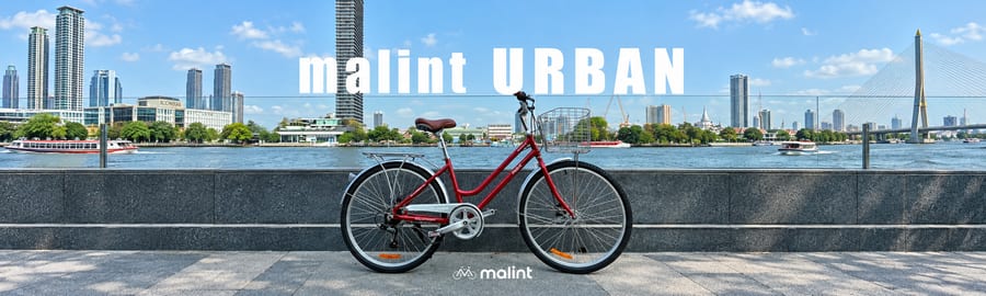 malint URBAN — a red city bicycle on the Chao Phraya riverside, Bangkok