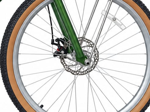 Front disc rotor and caliper behind the fork leg