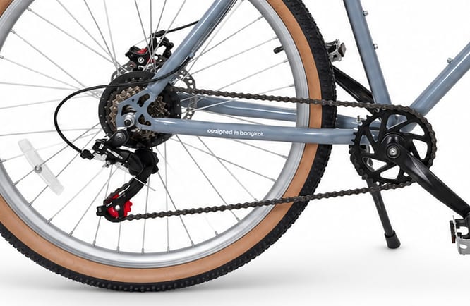 Rear derailleur, chain and designed in bangkok lettering