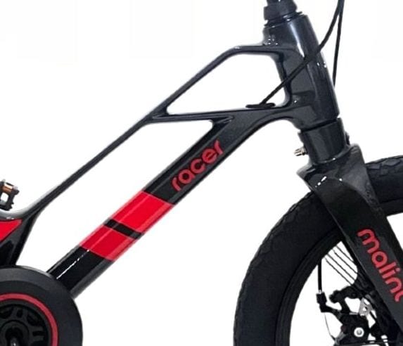 racer lettering on the frame, above the front wheel