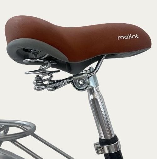 Brown sprung saddle above the rear rack