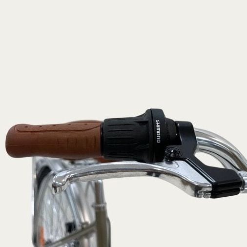 Brown grip, Shimano twist shifter and brake lever